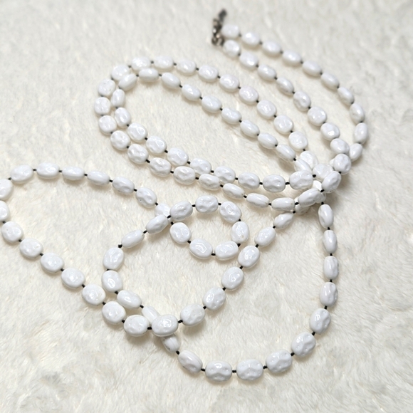 Sarah Coventry Jewelry - Vintage Sarah Coventry White Acrylic Beaded Necklace on Black Knotted Thread